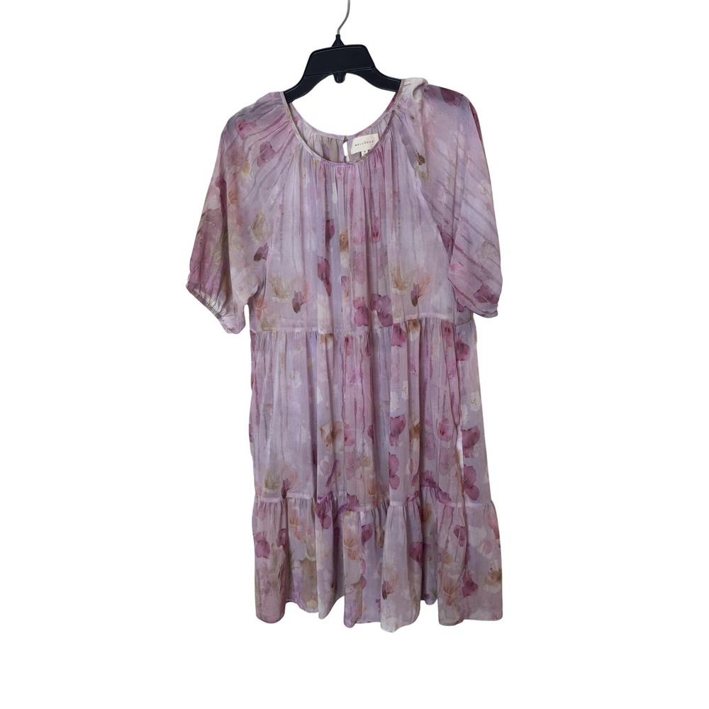 Melloday‎ Dress Womens Medium Purple Floral Swing Tiered Puff Sleeve Knee Length